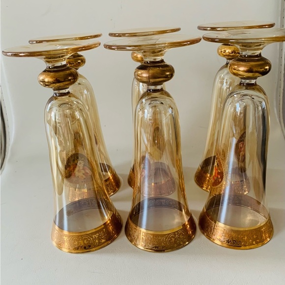 Vintage 24k Gold Trim Rare Gordial Glasses Italy Of 6 - Picture 10 of 16